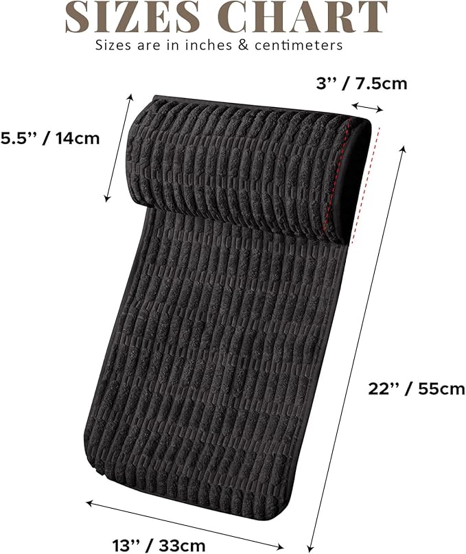 Headrest and Support Pillow,Recliner Pillow for Neck, Head, or Foot for Office or Massage Chairs, Neck Pain Relief and Cervical Support. Nonslip, Removable Cover (Black, 5.5" Wx13 Lx3 H)