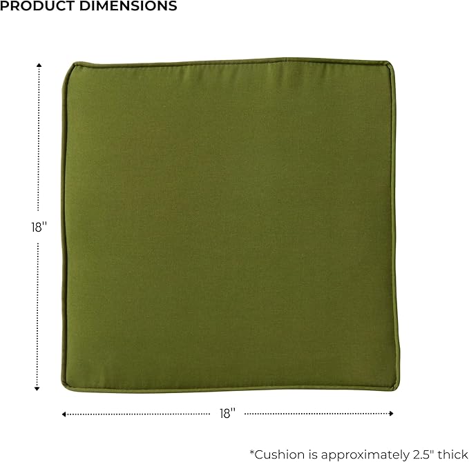 Outdoor 18 inch Square Patio Dining Chair Pads – Comfortable Fiber-Filled Seat Cushions with Ties, Reversible Polyester Fabric - Hunter Green, Set of 2