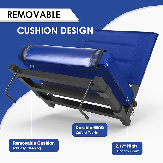 Stadium Seats with Back Support,Bleacher Chairs with Cushion, Portable Folding Stadium Chair with Removable Cushion and Large Pocket for School Events Sports Game(Blue 2 Pack)