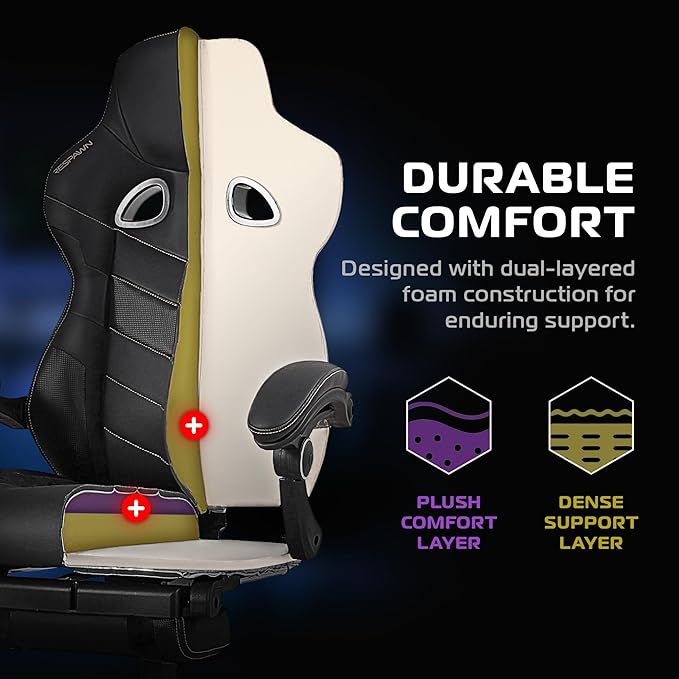 RESPAWN 110 Pro Ergonomic Gaming Chair with Footrest for Adults - Comfortable Office Gaming Recliner with Lumbar Support and Headrest, Racing Style Video Game Chairs for Computer Gamer - Black