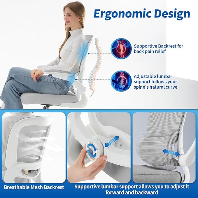 TRALT Drafting Chair - Tall Office Chair with Adjustable Footrest Ring and Lumbar Support Ergonomic Tall Desk Chair - Mesh Stangding Desk Chair with Flip-Up Armrests for Home and Work (Grey)