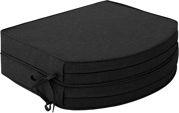 Outdoor Chair Cushions, Fade-Resistant & Water-Resistant, D Shaped Patio Furniture Seat Chair Pads Replacement with Ties, Non-Slip Bottom, Removable Cover, Set of 2, 18.5 x 16 Inch, Black