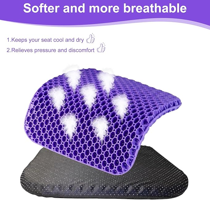 Shouken Large Gel Seat Cushion for Long Sitting - 18 x 17 Inches, with Non-Slip Cover, Soft & Breathable, Gel Chair Cushion for Wheelchair, Car, Desk, Home, Office Chair, Hip Pain Relief