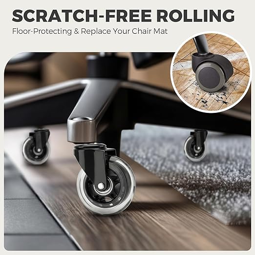 3 Inch Office Chair Wheels, Smooth & Safe Rolling, Safe for All Floors Include Hardwood Floors & Carpet, Universal Stem 7/16 inch x 7/8 inch, Not for 1KEA Chairs, Easy to Install, Set of 5, Clear