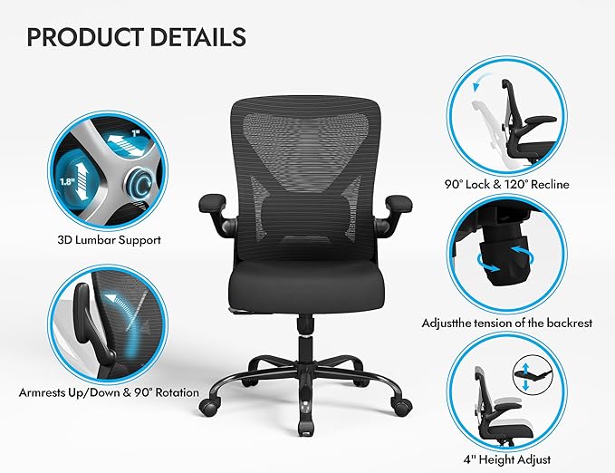 Ergonomic Office Chair - X-Shaped Computer Desk Chairs Comfy, Mesh High-Back Gaming Chair with Adjustable Lumbar Support, Executive Task Chair for Adults, Comfortable for Long Hours, Black, Pack of 6