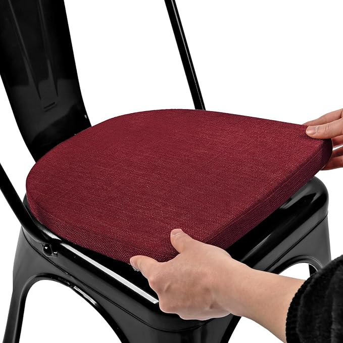 BUYUE Friendly Woven Fabric 14x14 Magnetic Cushion for Metal Chair 1 Piece, Enhanced Anti-Slip Seat Pad for Dining Kitchen Café Stackable Chair (U-Shape, Red, 1 Count)