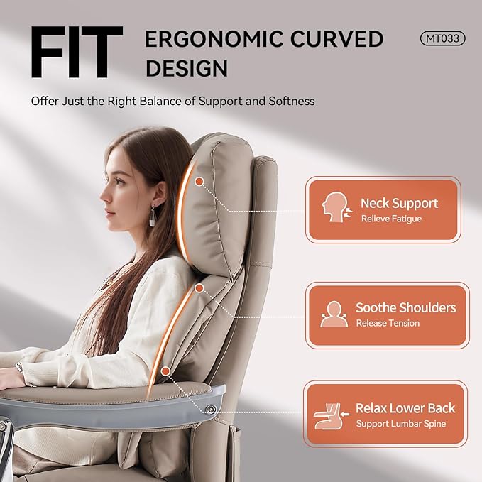EMIAH Ergonomic Office Chair with Foot Rest Electric Executive Office Chair Reclining with Massage Big and Tall High Back Computer Chair with Wheels, Sustainable Leather（Light Khaki）
