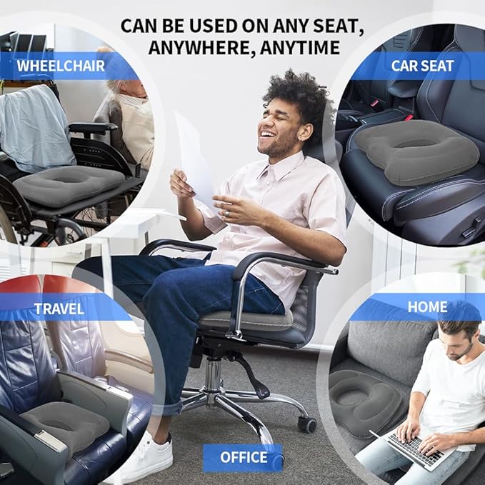 Inflatable Donut Seat Cushion for Tailbone Pain Relief – Coccyx Pillow for Office Chair, Car, Wheelchair & Post Surgery Comfort – Ergonomic Orthopedic Support Pillow for Home & Travel