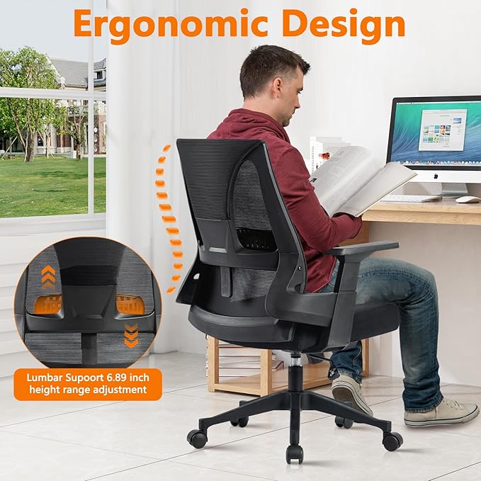 CLATINA 500lbs Big and Tall Office Chair Heavy Duty Mesh Ergonomic Computer Chairs with Adjustable Lumbar Support and Wide Comfy Seat for Home Office Conference Heavy People, Black, 2 Pack