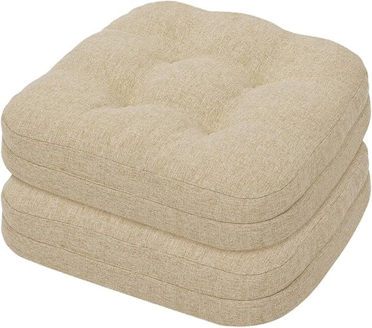 baibu Set of 2 Dining Chair Cushions, Dual-Layer Patent Design Memory Foam Kitchen Chair Cushions, Non-Slip Seat Pads with Ties, 16.5 x 16.5 x 3.5in, 2 Pack, Beige