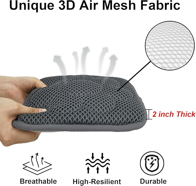 Esme L&H 2 Packs Kids Chair Pads with Ties Breathable 3D Air Mesh Chair Cushion Square Seat Cushion for Kids Chair/School Chair/Wood Chairs