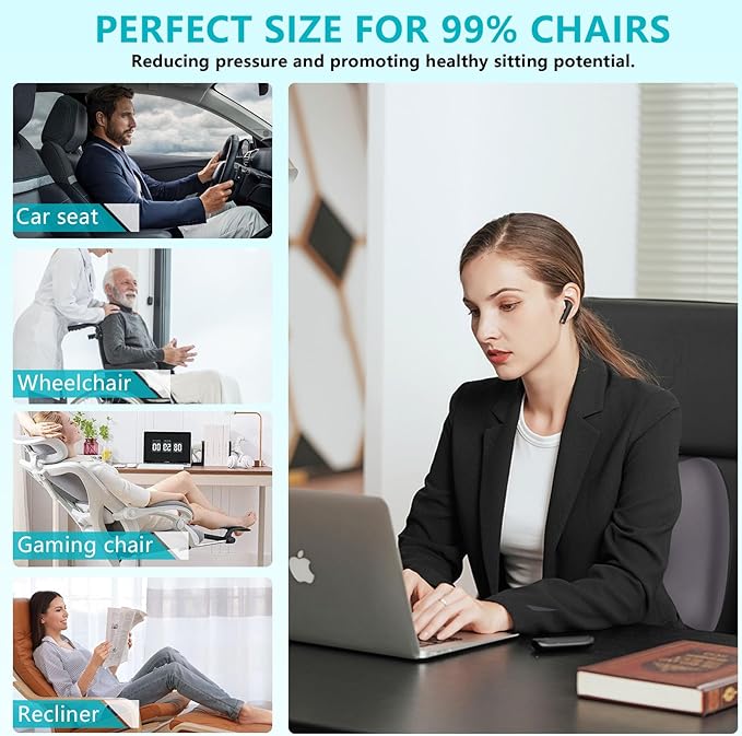 FLORICH 3 PCS Seat Cushion for Carseat Lumbar Support Pillow Car Neck Headrest Pillows Memory Foam Gel Memory Foam Massage Point Seat Pads Pressure Relief Back Cushion for Office Chair(Light Grey)