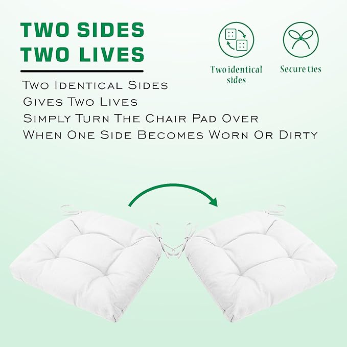 SQUARE MOON Chair Cushions for Dining Chairs, 3 Inch Thick Comfortable Kitchen Chair Pads, Dining Room Seat Cushions with Ties, Machine Washable, 17" x 16" x 3", 4/Pack, White