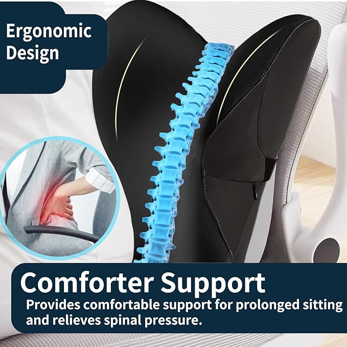 Ergonomic Back Cushion for Lower Pain Relief, Momery Foam Back Pillow, Lumbar Support for Office Chair Back Support for Computer Chairs, Gaming,Home - Working,Removable & Washable Cover（Black）
