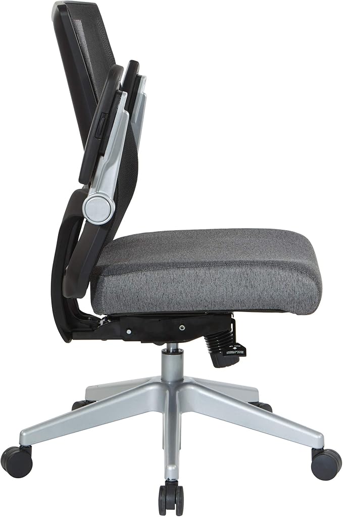 Space Seating 867 Series Adjustable Manager's Chair with Breathable Mesh Back, Lumbar Support and Padded Flip Arms, Charcoal Fabric Seat with Silver Nylon Base