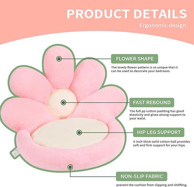 Ditucu Flower Shape Chair Pillow Cute Seat Cushion 21 inch Comfy Lazy Sofa Floor Pillows Dorm Seating for Bedroom Decor Pink