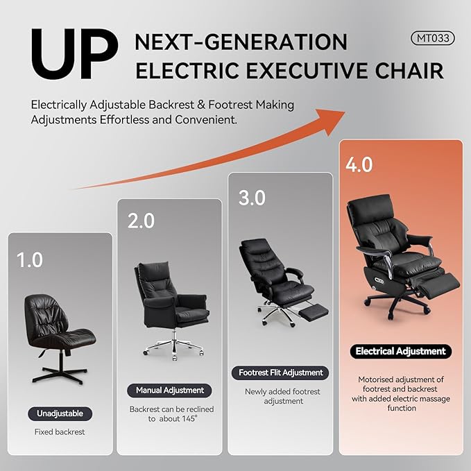 EMIAH Ergonomic Office Chair with Foot Rest Electric Executive Office Chair Reclining with Massage Big and Tall High Back Computer Chair with Wheels, Sustainable Leather（Black）
