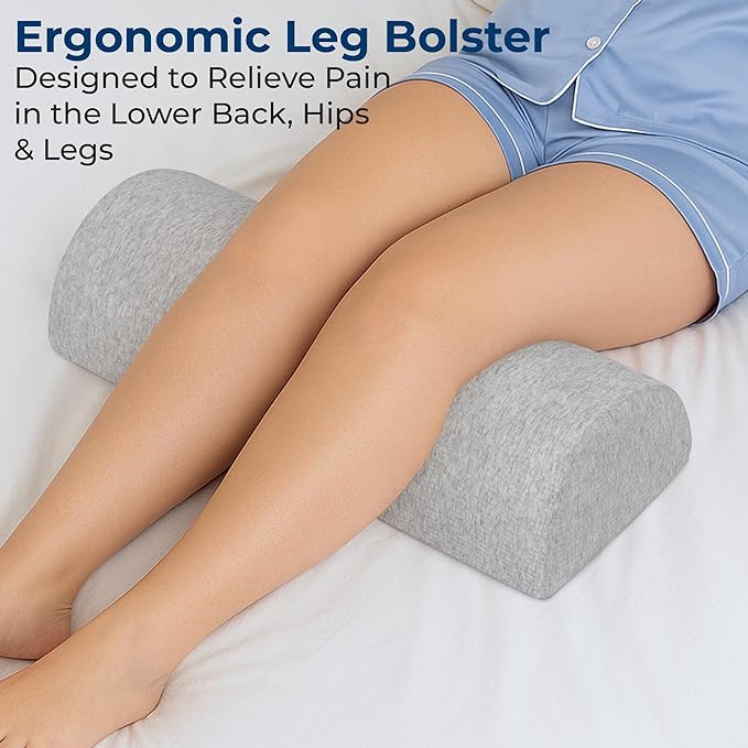 5 STARS UNITED Knee Pillow for Back Sleeping – Large Half Moon Bolster Pillow for Legs, Under Knee Pillow for Sleeping on Back, Memory Foam Leg Pillow for Back Pain, Natural Gray