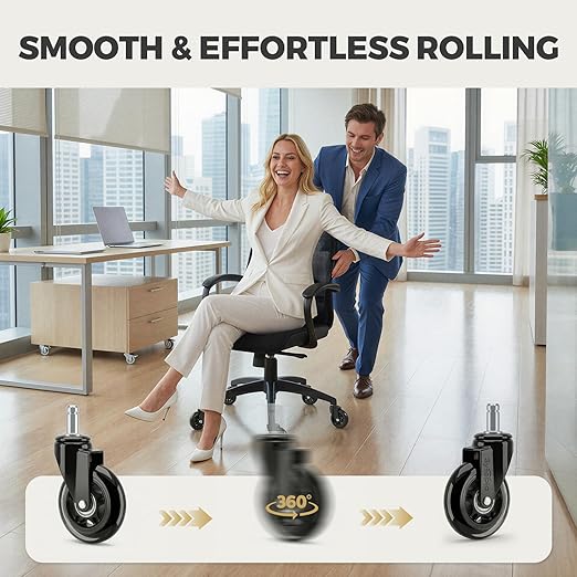 3 Inch Office Chair Wheels, Smooth & Safe Rolling, Safe for All Floors Include Hardwood Floors & Carpet, Universal Stem 7/16 inch x 7/8 inch, Not for 1KEA Chairs, Easy to Install, Set of 5, Black