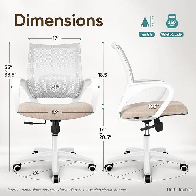 ETONEX Office Chair with Ergonomic Mid Back Cushion Lumbar Support Adjustable Swivel Rolling Computer Gaming Desk Chair Comfy Mesh Seat Wheels Home Executive Use (1, Beige)