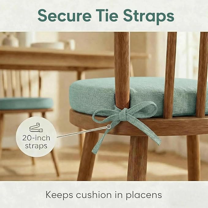 Light Green Winsor Chair Cushions with Ties, Dining Kitchen Chair Seat Pads Non Slip Removable Washable Cover 17"x16" Set of 4