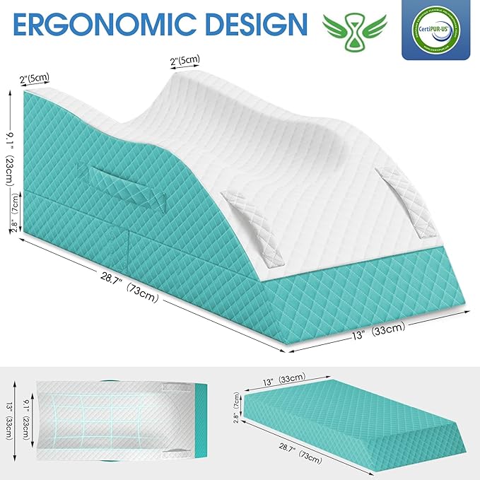 TranquilRelax Elevation Pillows for Leg After Surgery, Memory Foam Adjustable Wedge Pillow for Injury or Rest, Ankle Pillow for Sleeping Blood Circulation Green/Single Leg