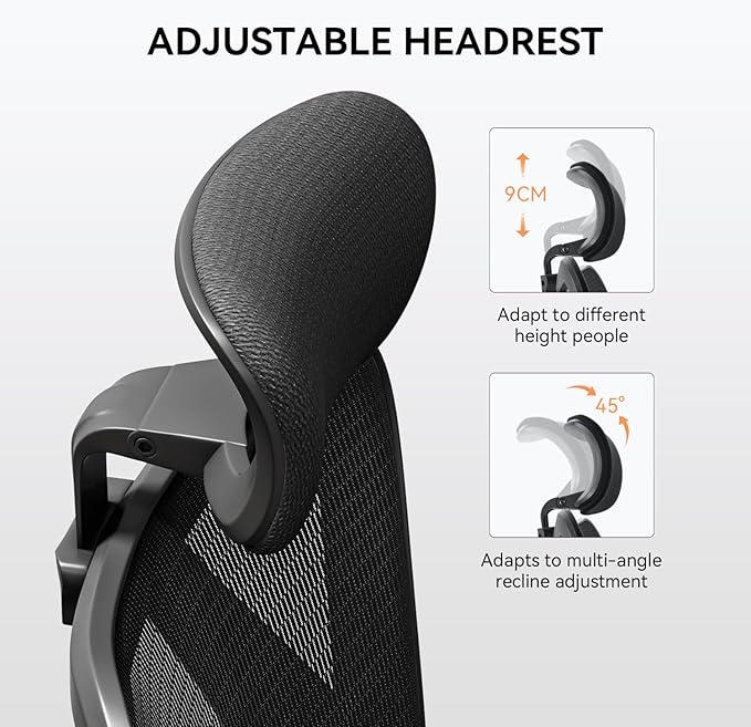 XUER Ergonomic Office Chair, Mesh Computer Desk Chair with Adjustable Sponge Lumbar Support, Thick Cushion, PU Armrest and Headrest, High Back Swivel Home Office Task Chair for Work (Black)…