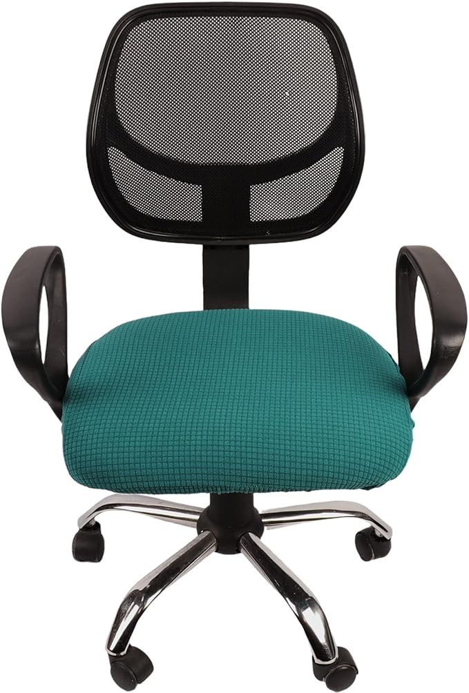 Melaluxe Stretch Jacquard Office Chair Cover, Removable Washable Desk Chair Cover Rotating Chair Seat Slipcover, Teal Blue