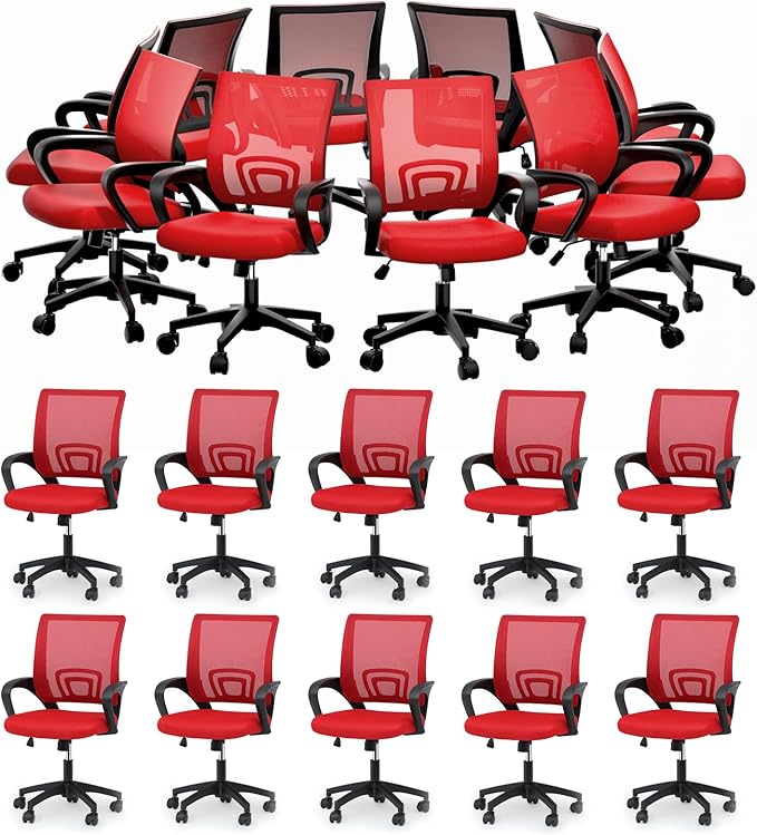 MoNiBloom Mesh Office Chair, Ergonomic Computer Chair for Adults, Rolling Swivel Mid-Back Desk Chair with Lumbar Support, Comfy Armrest for Home Office, Gaming, Red 20 Pack