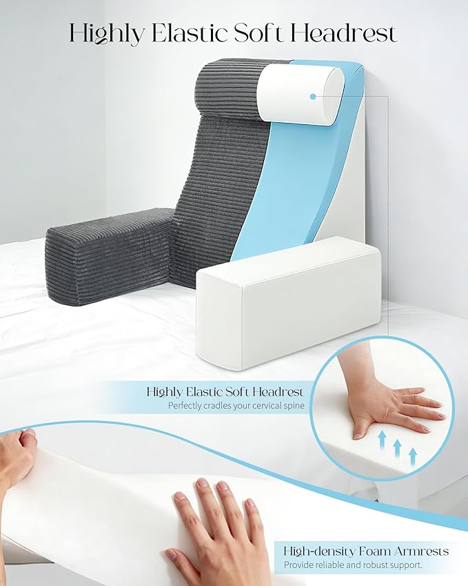 Seniny Reading Pillow for Bed Adult - 24" Back Support Pillow for Sitting Up Rest, Husband Bed Chair and Backrest Pillow with Arms, Lounge Sit Up Pillows for Dorm, Corner, Couch, Study, Watching TV