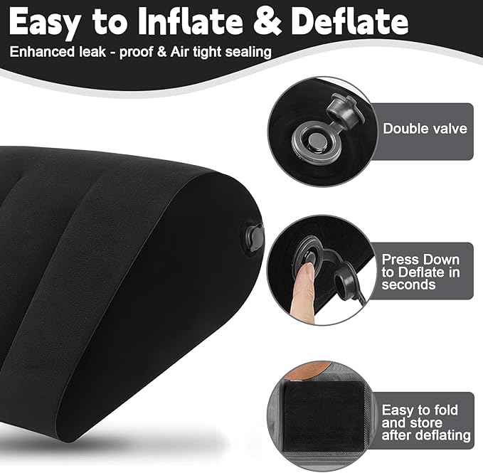 Inflatable Wedge Pillow for Traveling & Sleeping– Portable Bed Wedge Cushion With Silk Eye Mask for Leg Elevation,Back Support & Relaxation,Compact Lumbar Pillow for Camping, Home Use& Outdoor Trip