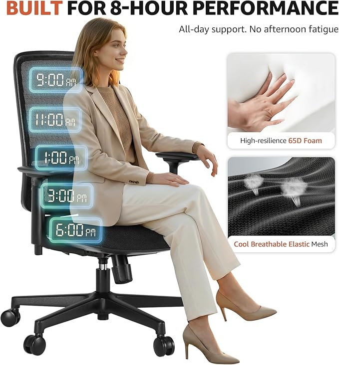 ErgoSift M1 Office Chair Ergonomic Desk Chair, Home Mesh Office Desk Chairs with Adjustable Lumbar Support, Comfortable Computer Gaming Chair, Office Chair for Long Hours (Black)