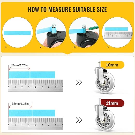 HOLKIE Gaming Chair Wheels - Silent Roller Blade Casters for Esports Rig Replacement - Heavy Duty 11x22mm - Smooth 360° Stealth Glide for Hardwood & Carpet - Set of 5 Silver