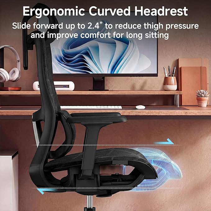 Ergonomic Office Chair with Dynamic Lumbar Support, High Back Mesh Chair with 4D Armrests & Headrest, 90°-135° Reclining Desk Chair, 380LBS Heavy Duty Computer Chair for Home Office (Black)