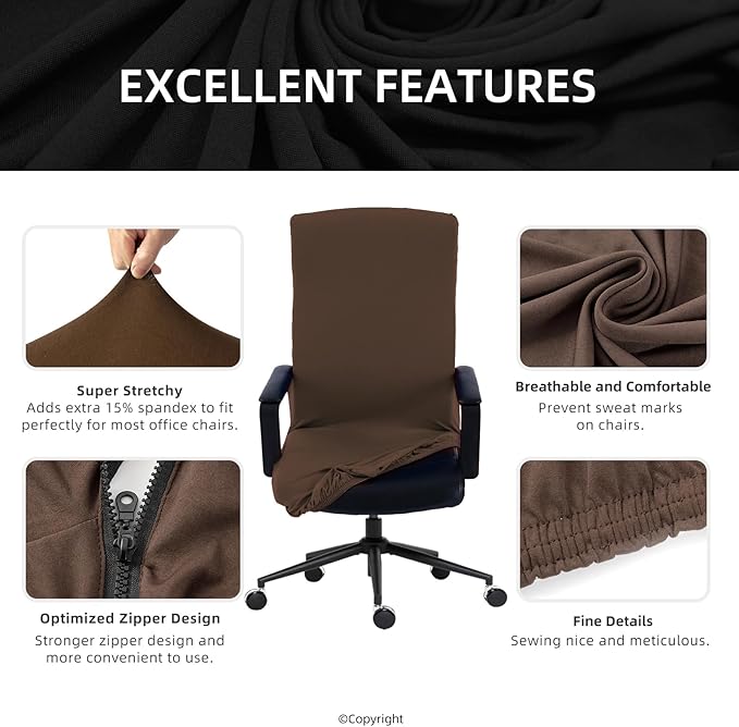 Stretch Computer Office Chair Cover with Durable Zipper - Universal Washable Removable Spandex Rotating Boss Chair Slipcovers - Anti-dust Soft Desk Chair Seat Protector for Dogs, Cats, Pets