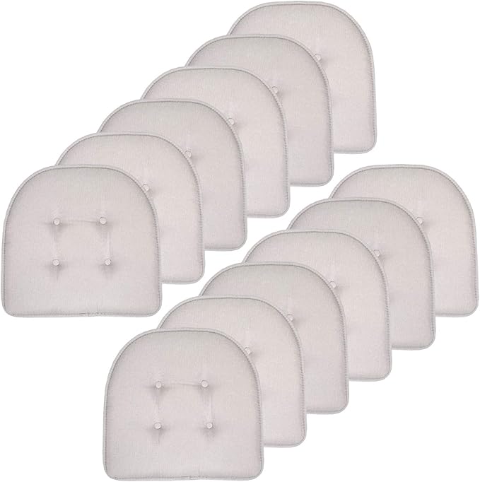 Sweet Home Collection Chair Cushion Memory Foam Pads Tufted Slip Non Skid Rubber Back U-Shaped 17" x 16" Seat Cover, 12 Count (Pack of 1), Light Gray