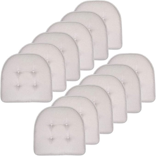 Sweet Home Collection Chair Cushion Memory Foam Pads Tufted Slip Non Skid Rubber Back U-Shaped 17" x 16" Seat Cover, 12 Count (Pack of 1), Light Gray