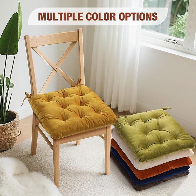 Nuanchu Memory Foam Chair Cushions Set of 4, Thick Indoor Seat Cushions for Dining Chairs Tufted Seat Pads for Kitchen, Dining Room, Office,(Orange,16.5"x16.5"x4")
