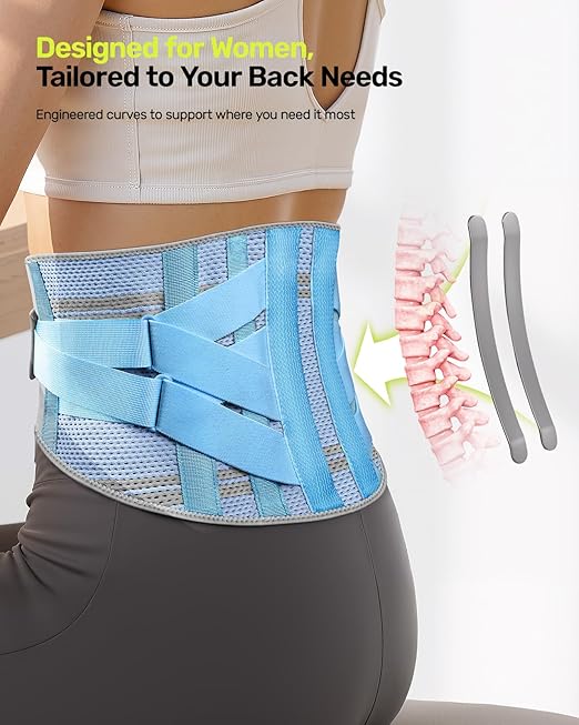 Rakiie Back Brace for Women, 9X Support System with Upgraded 3D Silicone Pad, Ergonomic Adjustable Lumbar Support for Pain Relief, Sciatica Blue Size S (Waist: 28.7" – 35.8")