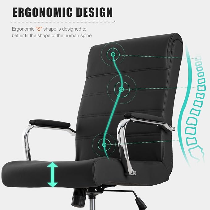 Office Desk Chair,Modern Leather Conference Room Chairs,High Back Ergonomic Home ofiice Chair,Adjustable Height Swivel Executive Computer Chair with Armrest and Padded Seat（Black）