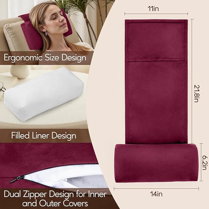 Neck Pillow for Recliner Chair, 14" Adjustable Recliner Pillow for Headrest, Soft Velvet Weighted Back Non-Slip Head Pillow for Recliner, Couch, Chair, Sofa