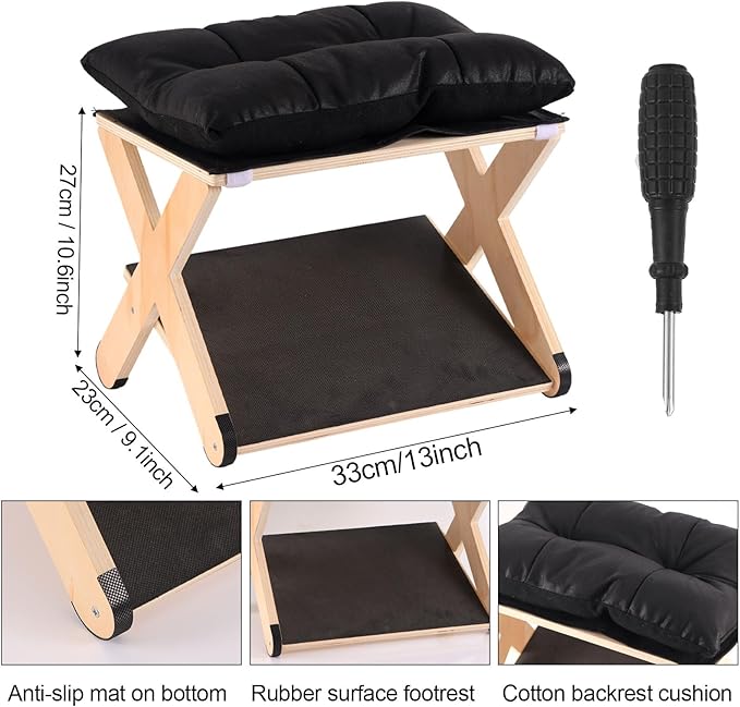 Foot Rest for Under Desk, Ergonomic Foot Stool Non-Slip Wooden Leg Rest Support with Comfortable Cushion for Office Desk at Work Home Use Enhances Posture