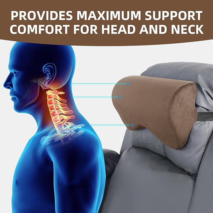 HOMBYS Cervial Neck Pillow for Recliner, Foam Headrest Cushion for Sleeping, Medium Firm Neck Support for Couch, Office Chair and Car, Non-Slip Backing and Elastic Straps, Coffee