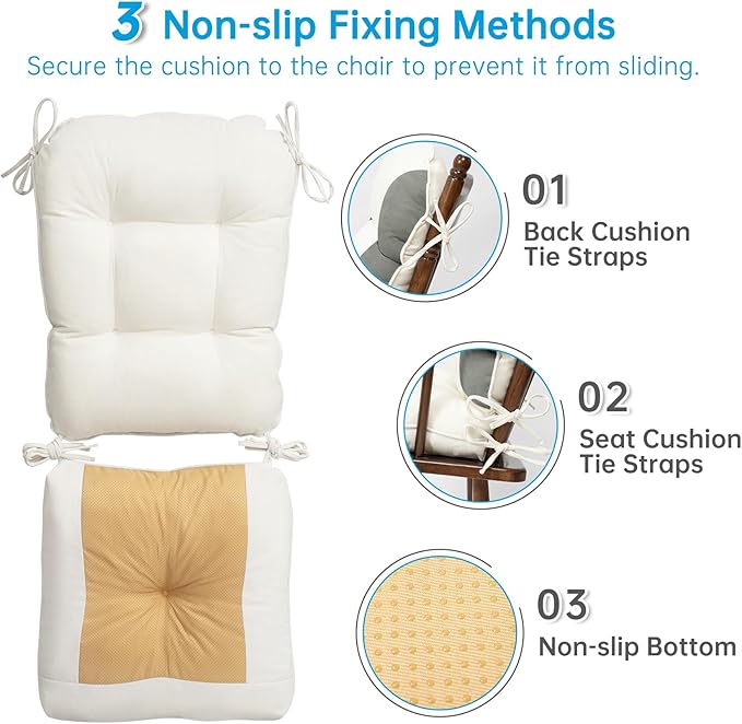 Rocking Chair Cushions Set - Non-Slip Adirondack Chair Cushions with Ties Indoor/Outdoor Rocking Chair Pad for Living Room, Bedroom, Balcony, Office