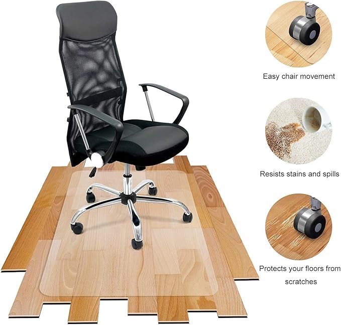 Azadx Large Chair Mat for Hardwood Floor 46 x 53'' Office Chair Mat for Hard Floors Clear Plastic Floor Mats for Wooden/Tile Floors Rolling Chairs Mats for Hardwood