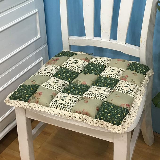 vctops Patchwork Chair Pad with Ties No Slip Lace Trim Chair Cushion Farmhouse Floral Print Kitchen Dining Seat Cushion (609, 16"x16")