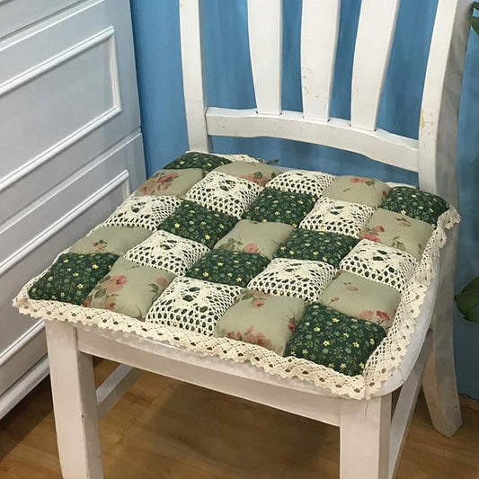 vctops Patchwork Chair Pad with Ties No Slip Lace Trim Chair Cushion Farmhouse Floral Print Kitchen Dining Seat Cushion (609, 16"x16")