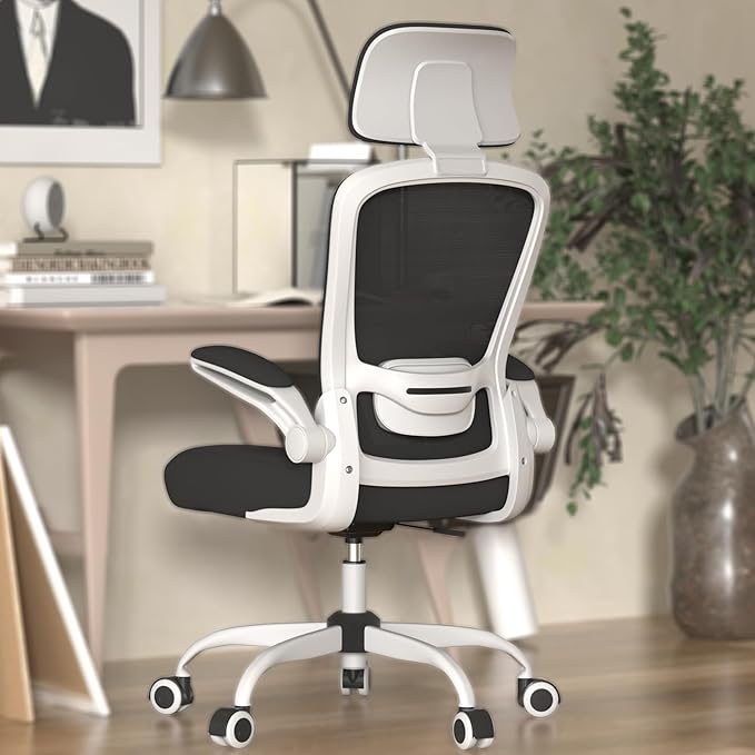 Mimoglad Office Chair, Comfy Desk Chair - High Back Ergonomic Computer Chair with Adjustable Lumbar Support & Headrest, Flip-up Armrests for Guitar Playing, Swivel Task Chair for Home and Office