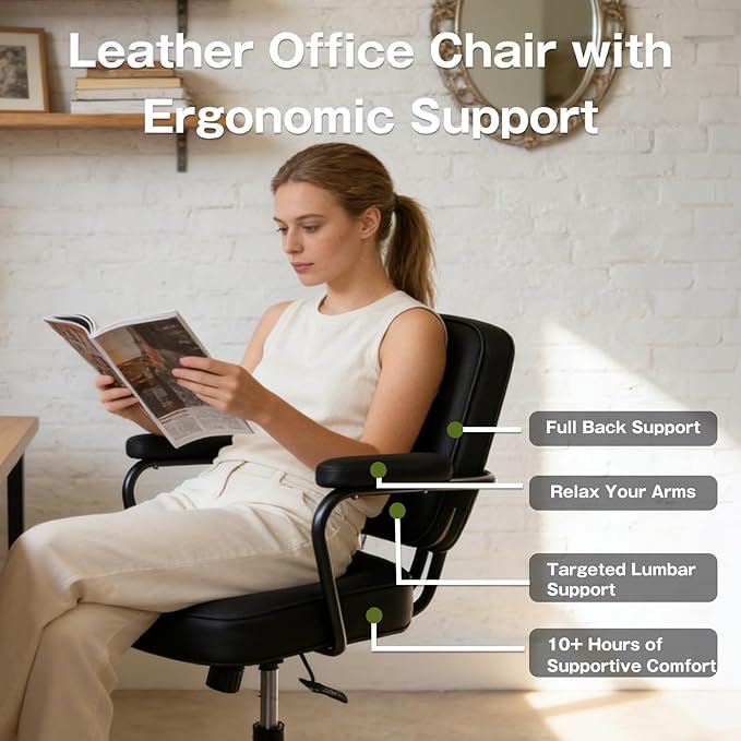 Office Desk Chair, Ergonomic Desk Chair with Padded Cushion & Backrest, Adjustable Height & 360° Swivel, Armrest Task Chair for Home Office, Computer Desk & Vanity, Black