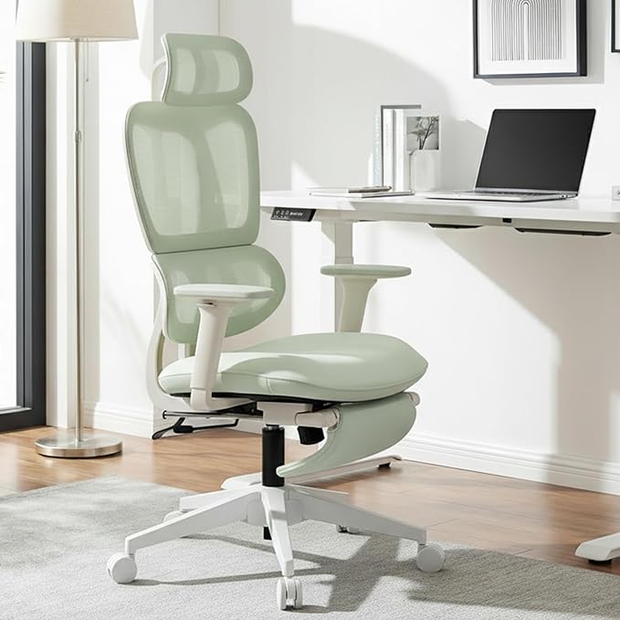 Ergonomic Office Chair with Footrest, 90-135° Reclining High Back Desk Chair with Lumbar Support, 2D Headrest, 2D Armrests, Computer Chair for Long Hours, Green